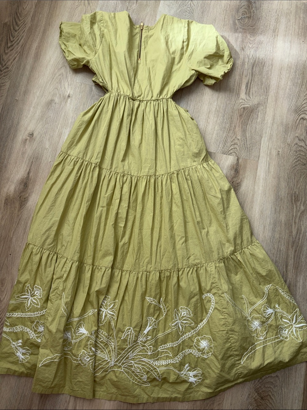 Rue Stiic Elera Maxi Dress Lime Green Embroidered Cutout Size L boho cotton - Picture 5 of 9